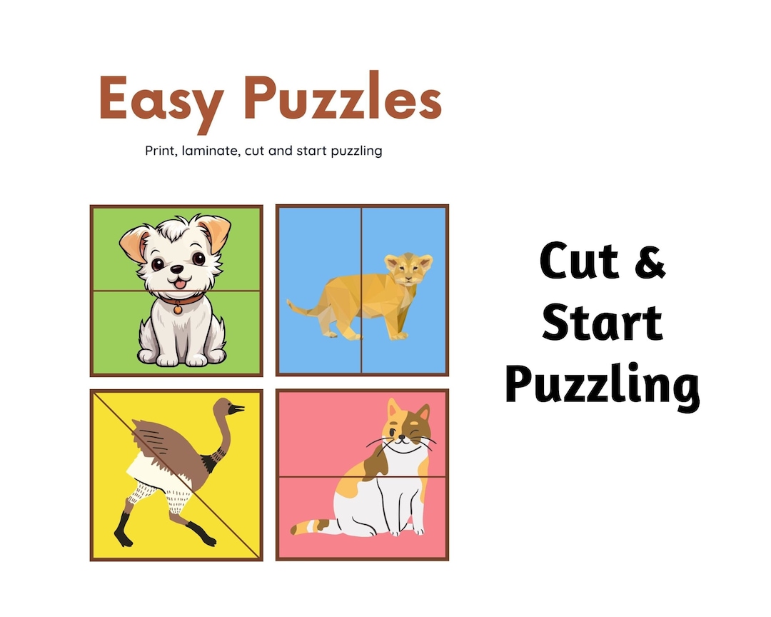 Animal Puzzle Play, Printable Worksheet, Easy Puzzles for Kids, Cutting ...