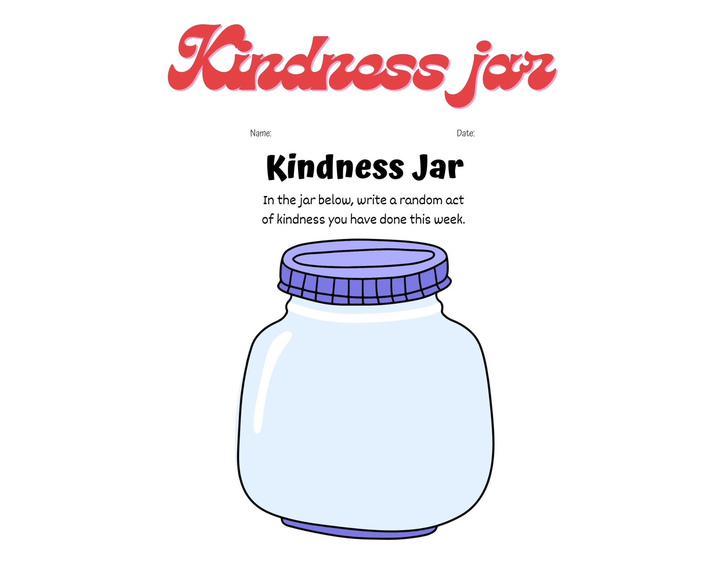Kindness Jar, Printable Gratitude Pages, Kindness Activity, Printable ...