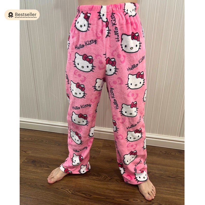 Hello Kitty Wide Leg Pajama Pants Cute Anime Sleepwear for - Etsy