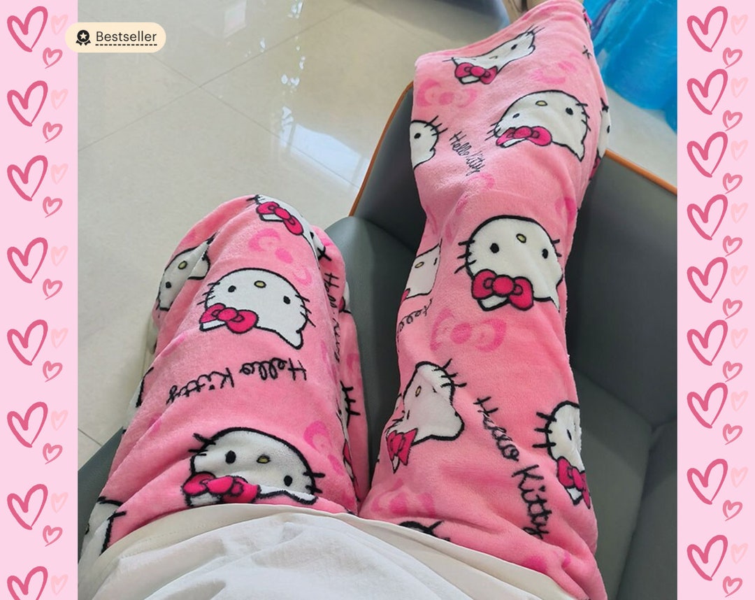 Hello Kitty Pajama Bottoms Wide Leg Sleepwear Cute Couple Etsy