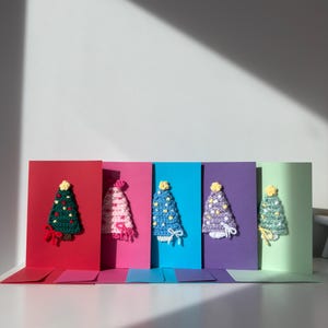Cartões de árvore de Natal de crochê, cartões de presente de Natal, cartões de crochê, cartões de Natal, cartões dobráveis com envelopes