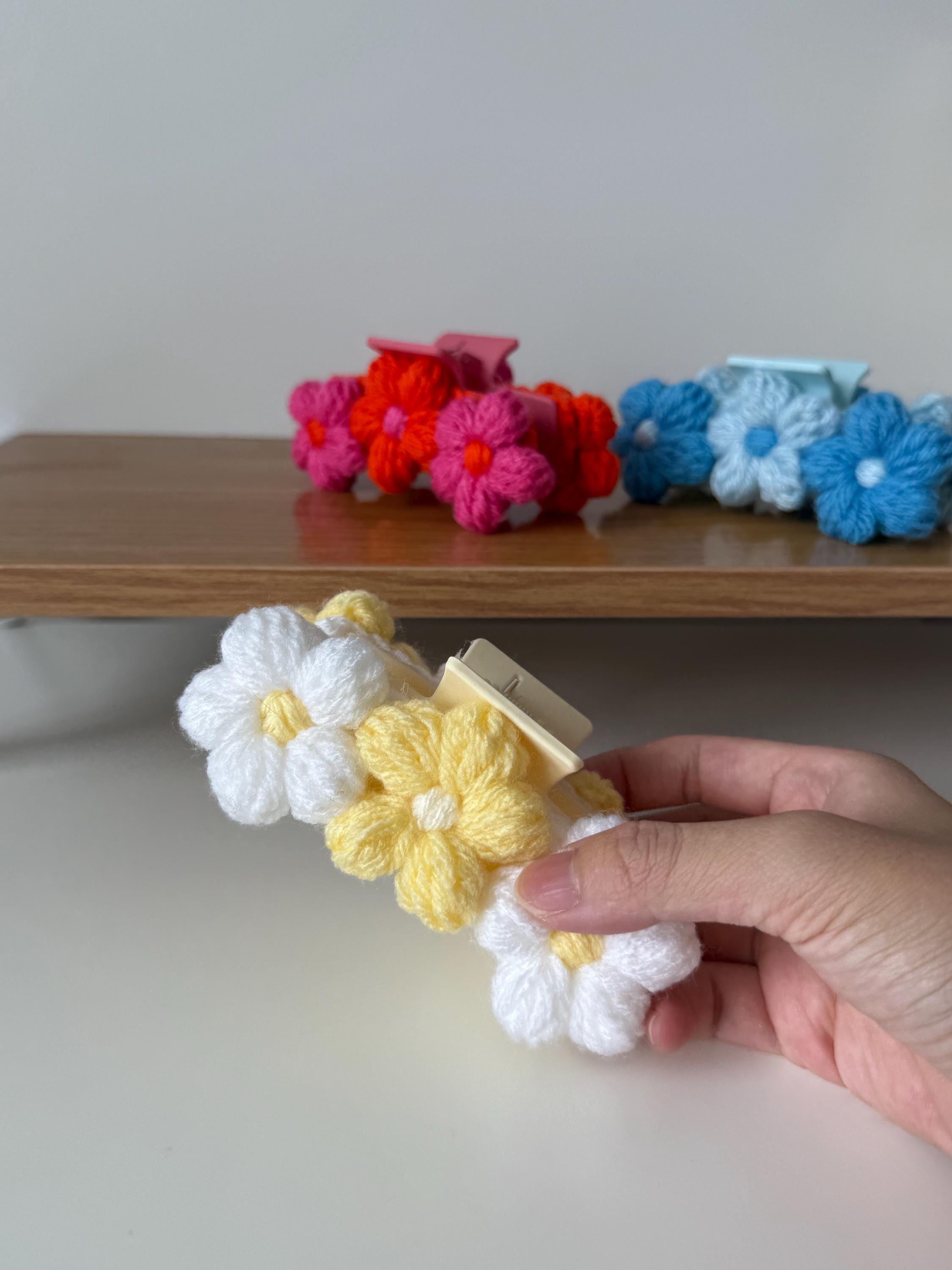 Handmade Crochet Flower Hair Claw Clip – Cottagecore Knit 