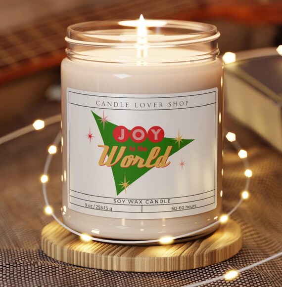 Retro Christmas Joy to the world Natural Scented Soy Candle, 9oz