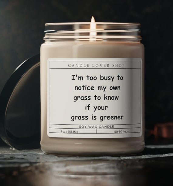 I'm to busy to know if your grass is green funny neighbor candle gift Scented Soy Candle, 9oz