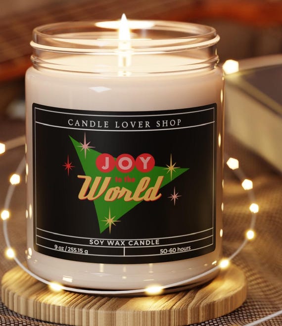Retro Christmas Joy to the world Natural Scented Soy Candle, 9oz