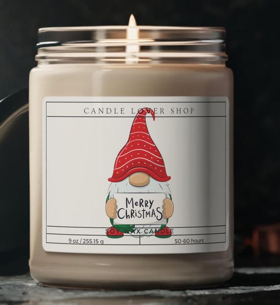 Merry Christmas Gnome Scented Soy Candle, 9oz perfect holiday gift