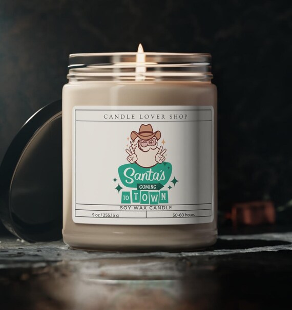 Retro Santa Christmas gift present Natural Scented Soy Candle, 9oz