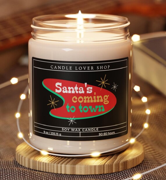 Christmas Santa's coming to town retro natural Scented Soy Candle, 9oz