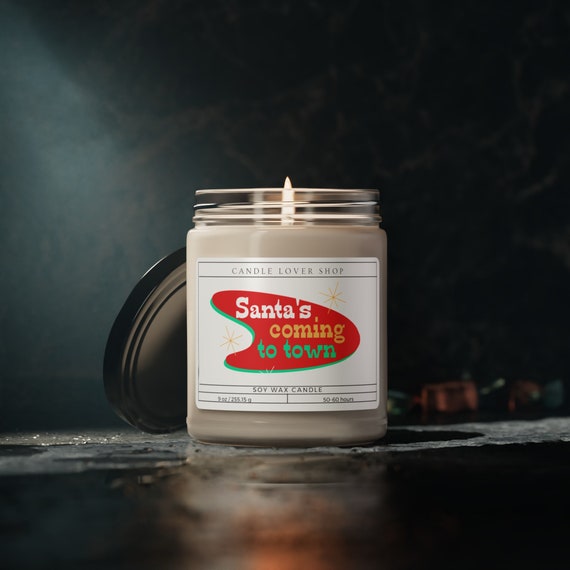 Santa's coming to town Retro Christmas Scented Soy Candle, 9oz