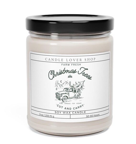 Vintage retro farm fresh christmas trees merry christmas gift present under 20 dollars Natural Scented Soy Candle, 9oz