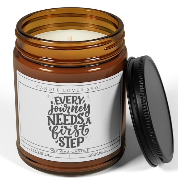 Every journey needs a first step candle/Scented Soy Candle Multi-Size, Amber Jar/new job candle/new school candle/motivational gift candle/