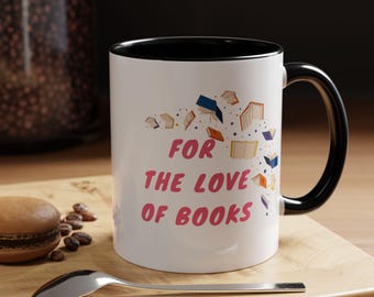 Book Lover Coffee Mug: White Ceramic with Colored Handle