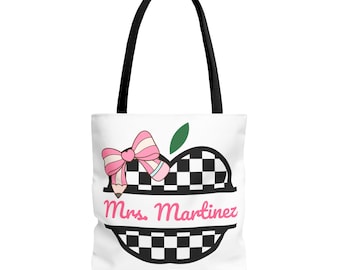 Personalized Teacher Tote Bag: Apple Design, Custom Name