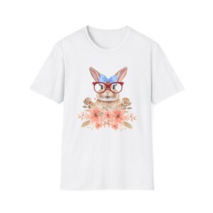 Floral Rabbit Graphic T-Shirt, Cute Bunny Tee, Spring Fashion, Gift for Animal Lovers, Vintage Style, Easter Outfit, Casual Wear
