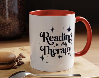 Lezen is mijn therapie koffiemok, perfect cadeau voor boekenliefhebbers, leesliefhebbers, gezellige sfeer, ontspanning, literaire geschenken