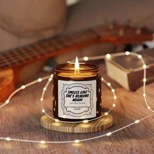 Readers Scented Soy Candle - &#39;Smells Like Shes Reading Again&#39; | Cozy Gift for Book Lovers, Relaxation, Home Decor, Reading Nook, Amber Jar