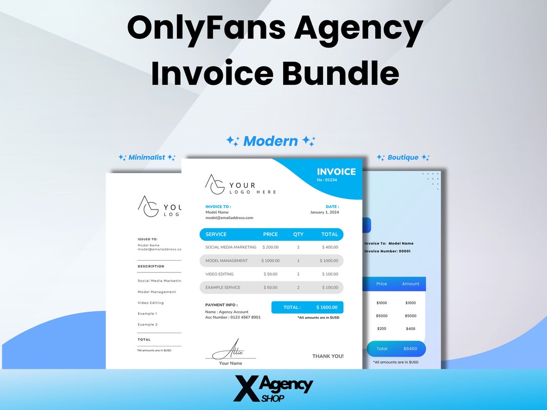 Onlyfans Agency Invoice Bundle | Bill Onlyfans Models With These Customizable Financial