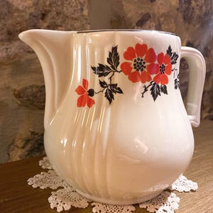 Vintage, Hall’s Pitcher, Cream with Floral Motif, 1940-50s, Ceramic