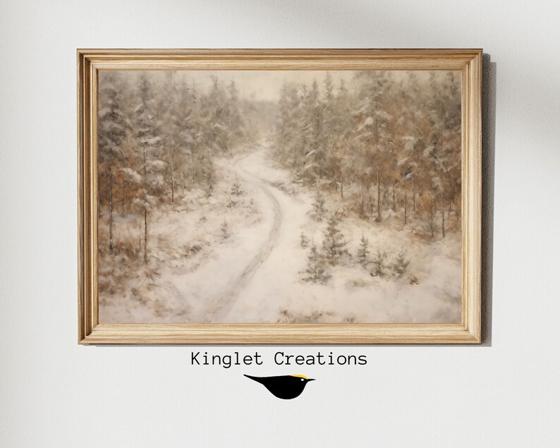 Winter Pine Forest Christmas Painting DIGITAL Art Rustic Landscape ...