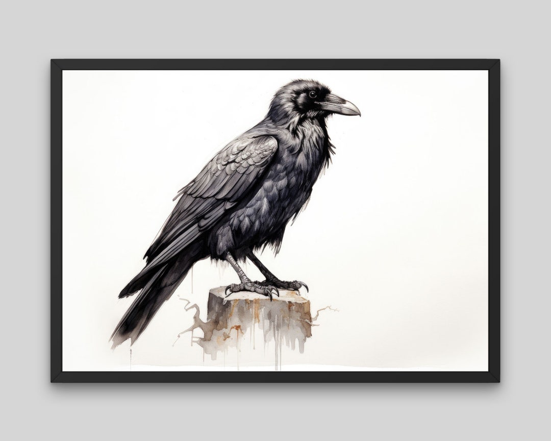 Raven Wall Art Minimalist Illustration Art Black and White Etsy