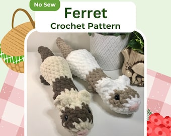 縫わずに作れるかぎ針編みのフェレットぬいぐるみのパターン、初心者