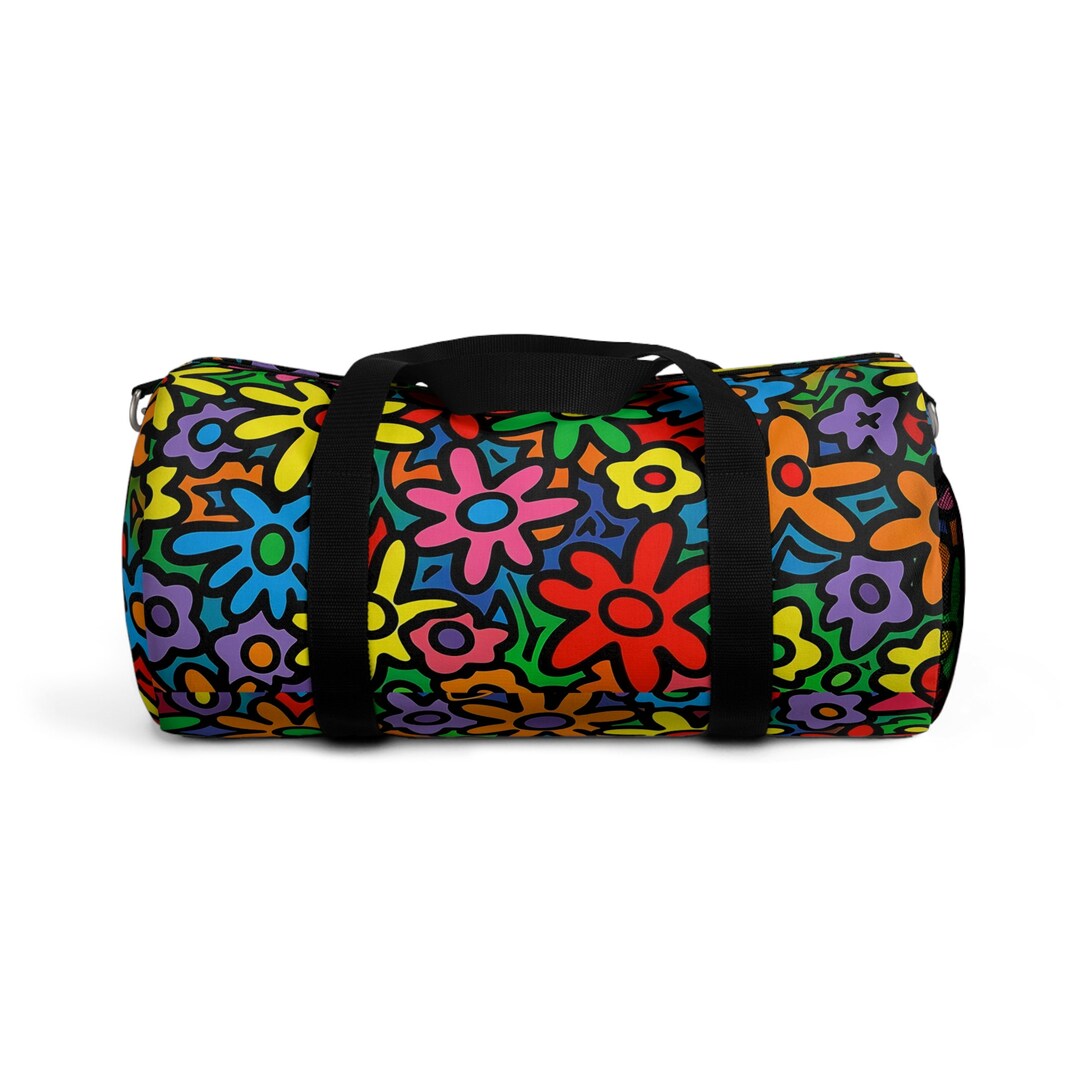 Keith Haring Style 90's Floral Print Duffel Bag Etsy
