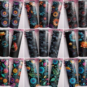 rich floral tumbler, baroque floral tumbler, sophisticated floral tumbler, abstract floral tumbler, deep floral tumbler, elegant drinkware wrap, moody aesthetic tumbler, floral sublimation PNG, flower pattern tumbler,