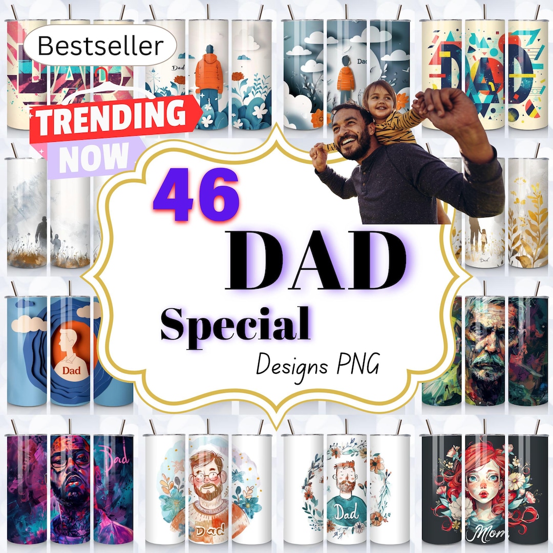 Dad Tumbler Wrap PNG Bundle | Father's Day Gift, 20oz Skinny (digital ...