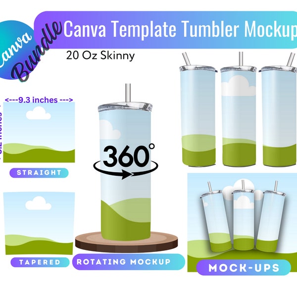 Customizable Tumbler Canva Template Bundle Tumbler Mockup Rotating Tumbler Mockup Canva Editable Add Photo Mockup Background 20oz Skinny