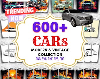 Cars Tumbler Wrap Bundle: Vintage & Muscle Car Designs (Digital Download)