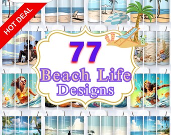 Envoltorio para vaso "Vida playera": 77 diseños con escenas oceánicas (descarga digital PNG)