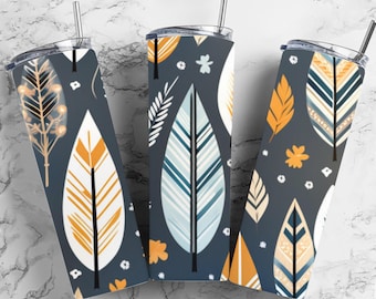 Boho Floral Tumbler Sublimation Design: 20oz Skinny Tumbler Wrap (PNG)