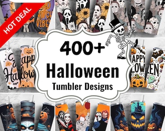 Halloween Tumbler Wrap Bundle: Ghost, Horror, Wednesday Addams (300 DPI PNG)