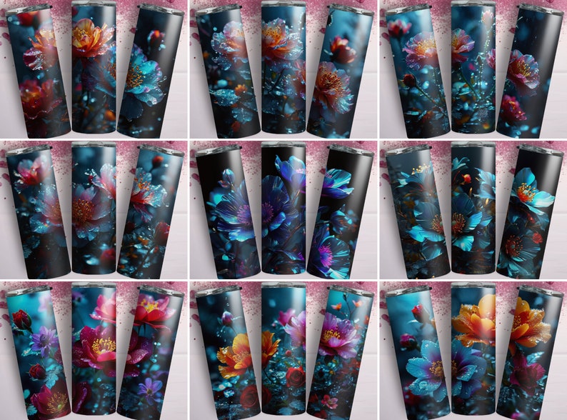 chic floral tumbler, floral print tumbler, modern botanical tumbler, floral art tumbler, fashion floral tumbler, floral design PNG, stylish floral tumbler.
