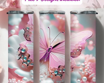 Butterfly Tumbler Wrap 20oz Skinny Tumbler Sublimation Bright Butterfly Tumbler PNG Flowers Sublimation Design Instant Digital Download
