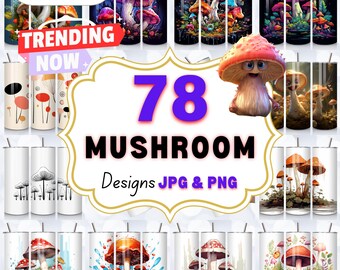 Mushroom Tumbler Wraps: 3D Retro Designs (20oz Skinny Tumbler PNG, Digital Download)