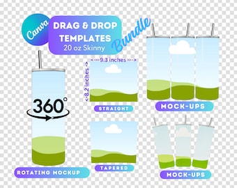Tumbler Mockup Template Bundle: 20oz Skinny, Canva Editable Designs