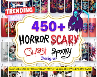 Horror Tumbler Wrap Bundle: Dia de los Muertos, Ghost, Spooky (PNG, JPEG)