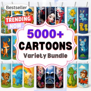 5000+ Cartoons Mega Bundle | 20oz Tumbler Wraps Sublimation | Anime, Kawaii, Vintage Characters | 300 DPI PNG Digital Download