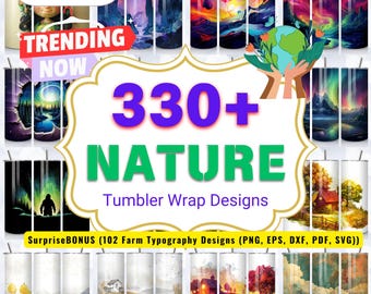Nature Tumbler Wrap Bundle: Scenic Mountain & Northern Lights Designs (PNG)