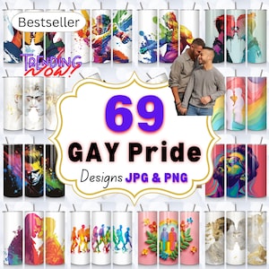Gay Pride Tumbler Wraps Bundle | LGBTQ+ 20oz Skinny Tumbler Sublimation Designs | Rainbow Pride, Gay Tumblers,  lgbtq tumbler wraps for gift