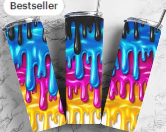Rainbow tumbler 20oz Sublimation Tumbler Designs, Puffy Oil Paint Tumbler wraps 9.3 x 8.2 skinny Tumbler, digital download, oil painting art