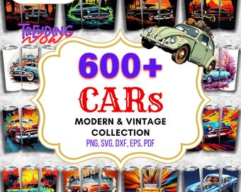 Vintage & Modern Cars Tumbler Wraps: Auto Enthusiast PNG Designs (Digital Download)