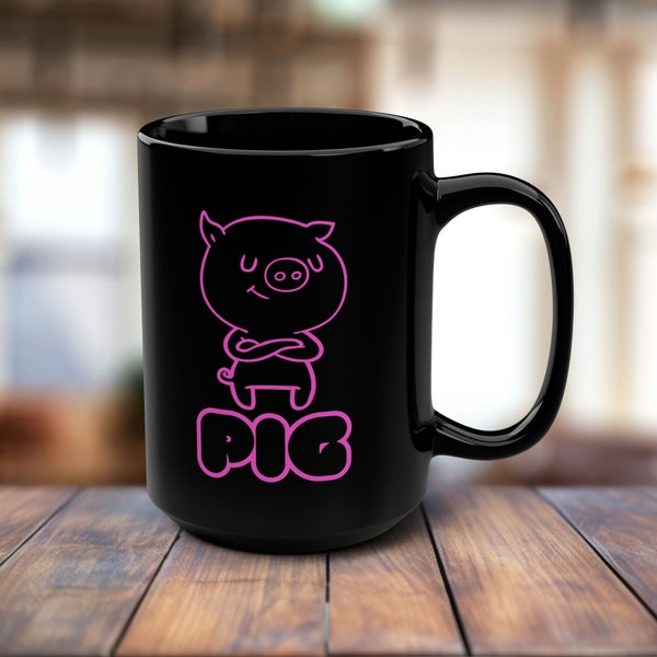 Gay Pig LGBTQ+ Pride Inspired Design. Drink your Warm & Cosy Coffee, Tea or Chocolate on This Funny and Witty Black 15oz Mug