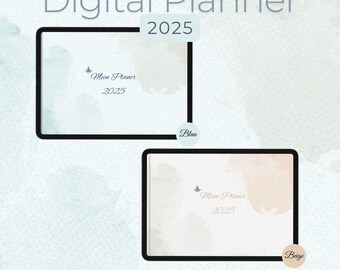 Set Digital Planner German 2025 Blue / Beige Goodnotes Calendar iPad