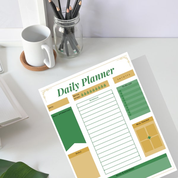 Green Daily Planner | Good notes Planner | Printable Planner | Single Page Download