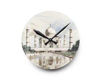 Taj Mahal Sketch Acrylic Wall Clock - Timeless Monument Art