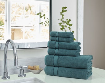 6PCS 100% Luxurious Terry Cotton 600 GSM Towel Sets 2 Bath 2 Hand Towel 2 Wash Clothes