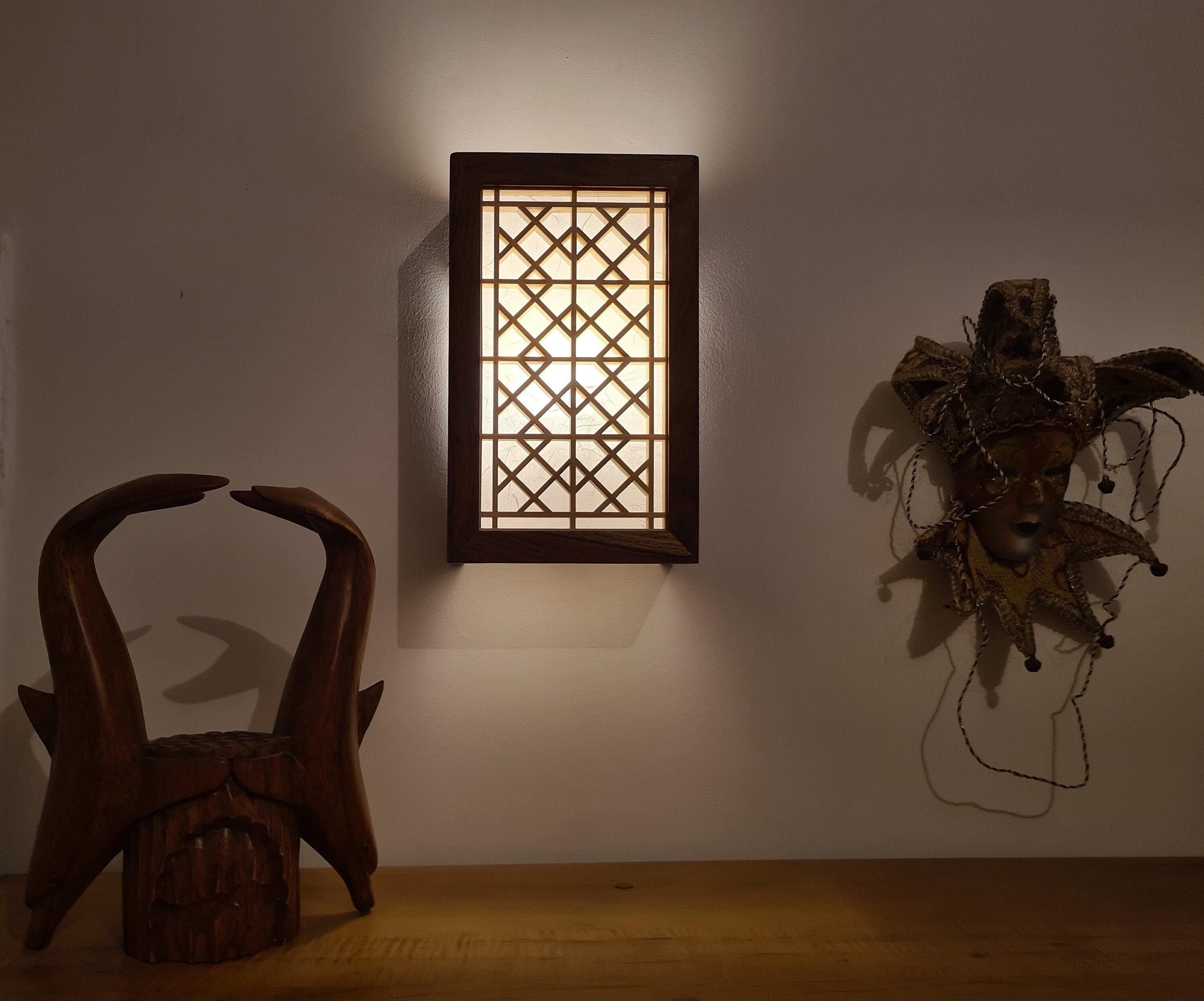 Sheesham Wood Wall Lamp: Asian Lantern With Kumiko Pattern - Etsy