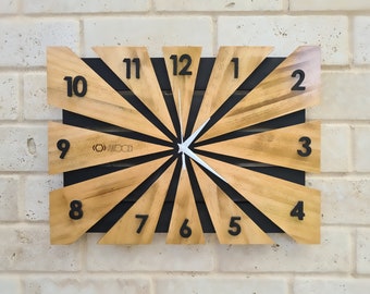 Modern wooden rectangular wall clock, Home decor gift, Silent mechanism, Natural solid wood, Personalization available, Size 40x30cm